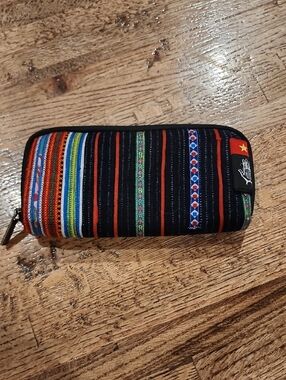 Ethnic Stripe Zip Wallet - Black with Multicolor Accents